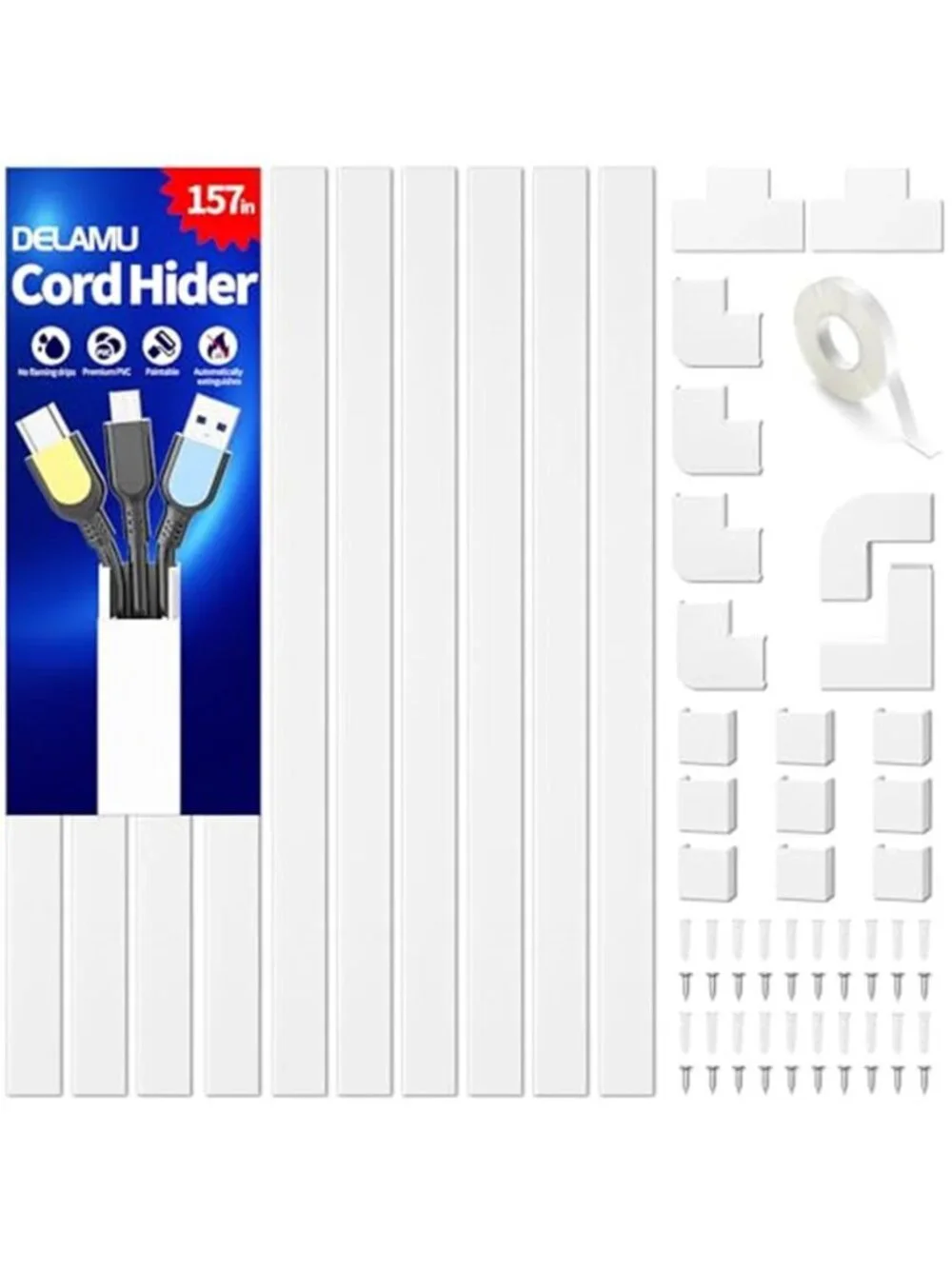 Cable Cord Cover Raceway Kit Wall Wire Hider TV Cable Concealer Paintable 157in